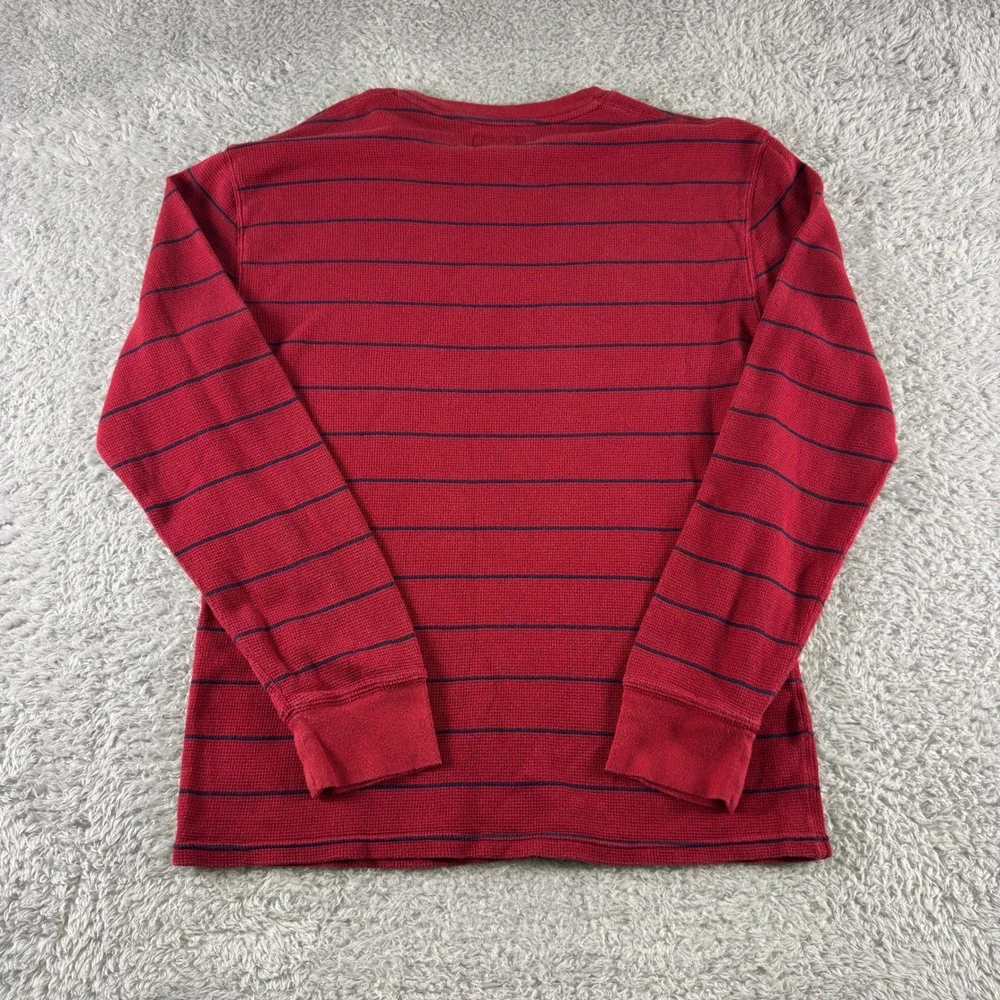 Polo Ralph Lauren Mens Red Navy Blue Striped Waffle Knit Thermal Shirt Large L